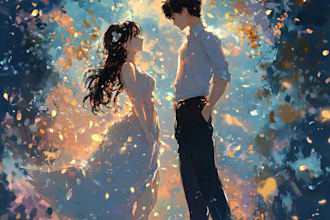 illustrate character, couple portrait in anime style