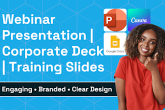 create webinar presentations, corporate decks, and training slides