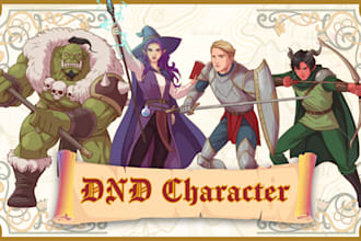 draw dnd character art or party, fantasy, scifi or creature illustration