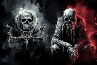 draw dark art, horror illustration for cover, t shirt design