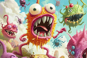 create quirky, and light hearted cartoon illustrations