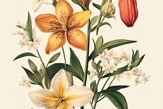 create botanical illustration of flower logo illustration
