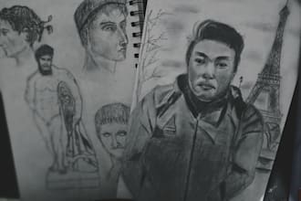 sketch a hand drawn pencil potrait of your face only 1 day
