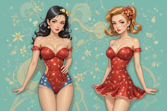 draw a pin up girl and pin up girl illustration