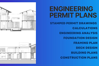 draft permit plans with structural engineer, foundation, framing, deck, stamp