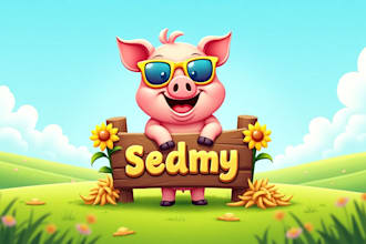 do pig flat cartoon farm mascot logo design