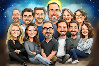 draw group cartoon, caricature based on your photo