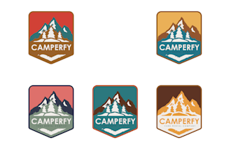 design a modern unique outdoor mountain badge logo
