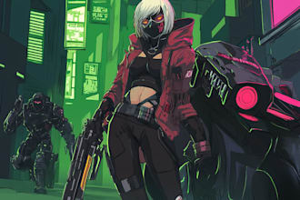 draw cyberpunk art anime illustration for you