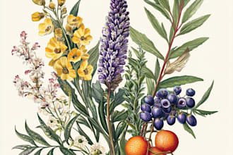 watercolor botanical illustrations of flowers and plants