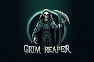 do grim reaper holding sickle mascot logo design