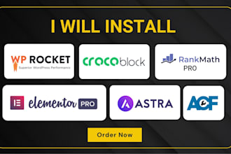 install elementor pro astra pro rank math pro wpforms wp rocket crocoblock