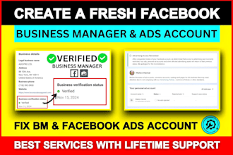 create a fresh immortal facebook business manager, ads account, fb ads manager