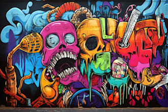 create graffiti illustration, album cover, merchandise, logo