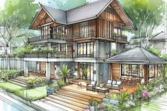 create digital watercolor architecture view, building