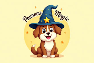 do cute dog use hat wizard mascot logo design
