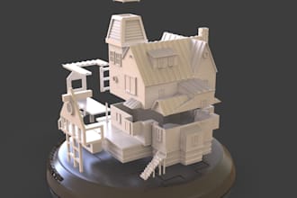 build 3d house diorama,miniature terrain for printing,fortress castle model,stl