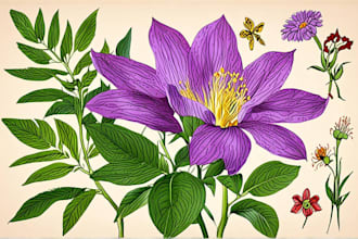 draw botanical illustration of flower illustration, plant illustration