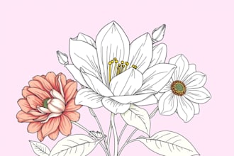 draw line art illustration botanical and flower beautifully