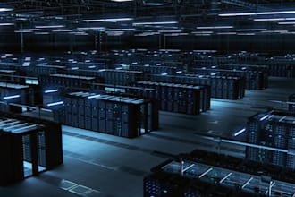 design 3d ai facility, 3d warehouse, server room, ai data center, storage space