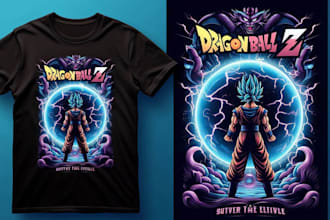 design stunning custom dragon ball z illustration for t shirt printing