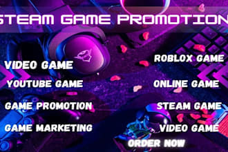 do steam game promotion, PC game, roblox game, and viral game promotion