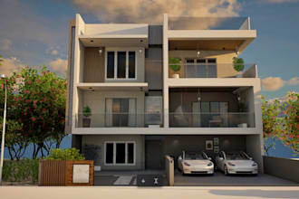 render 3d villa exterior, architectural cgi render, modern apartment, floor plan