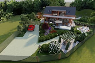 render 3d exterior landscape,courtyard patio,roof tarrace,outdoor garden design
