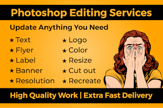 edit, resize, crop, change color of logo, banner, flyer, label and cut out image