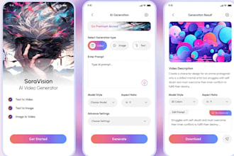 develop ai text to video generator app and website, photoshop app, ai editing ap