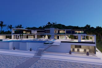 optimize minimalist house villa,facade elevation,d5 render,patio backyard,3dsmax