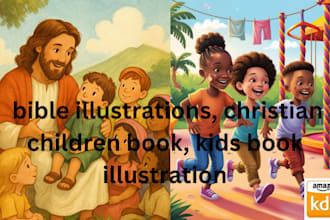 create bible illustrations, christian children book, kids book illustration