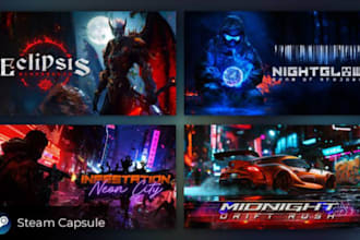 do steam capsule game banner poster, game UI design, assets icon logo game art