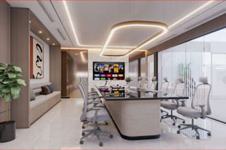 design 3d conference room, render hallway,cgi furniture,commercial office layout
