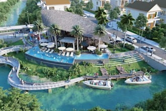 render floating restaurant, chalet modern, pagola, beach hut,3d stage design,cgi