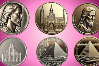3d coin model church coin 3d pendant jesus cross pendant 3d medallion bas relief