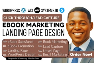 design ebook sales funnel, landing page design, book promotion using wordpress