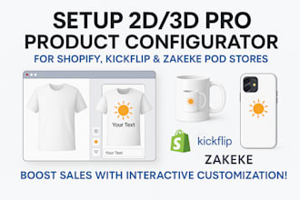 setup 2d 3d product configurator on shopify, kickflip and zakeke pod store