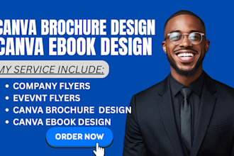 design canva brochure, canva ebook design, event flyer, company flyer