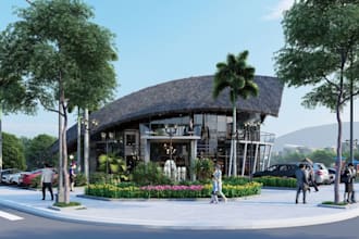 design resort hotel, pool, bamboo cabana, villa,home renovation,landscape render