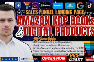 design a sales funnel landing page for amazon KDP books and digital products