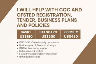 handle your full cqc and ofsted registration, business plan and tender writing