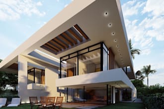 renovate modern villa,real estate,pool area,patio, landscape plan, corona render