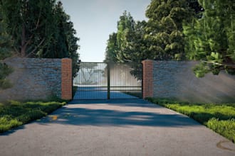 renovate exterior facade, 3d luxury villa model, pool, gym, factory, villa