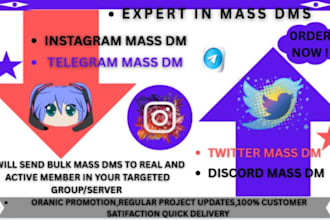 send mass dm, discord dms, instagram mass dm   twitter mass dm, telegram mass dm
