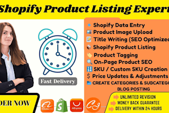 do shopify product listing, product upload and data entry