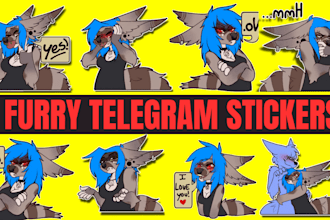 draw furry telegram stickers of your oc, furasona, nsfw, or animated pack