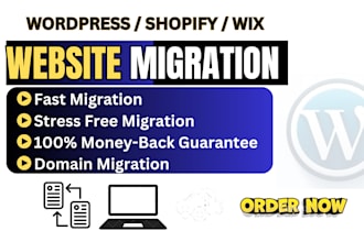 migrate wordpress to shopify migration, or wix website to shopify