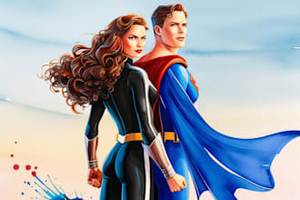 make watercolor super hero couple portrait