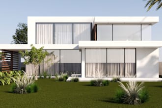 remodel 3d contemporary villa,sketchup terrain pool,outdoor patio,terrace render